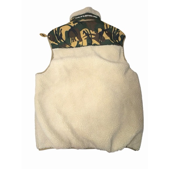 AAPE by A Bathing Ape Sherpa Fleece Vest Camo Trim Full Zip Men's Small - Picture 3 of 12